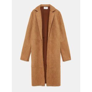 Zara Camel Brown Faux Suede Lightweight Midi Trench Coat EUC size S